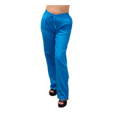 Pantalon Mujer Azul Lino Recto Flojo Fresco Casual Premium