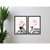 Quadro Decorativo Bicicleta Mosaico Feminino Retro Coração