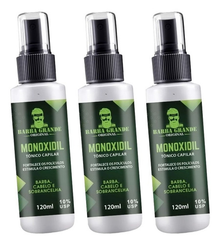 Kit 3 Monoxidil Feminino  Barba Cabelo E Sobrancelhas 120ml