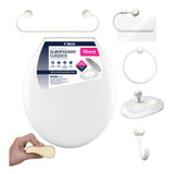 Assento Vaso Sanitário Almofadado Branco + Kit Banheiro Bco