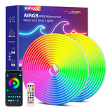 Tira De Luz Led Airgb De Neón Hifiluz Ip68 10m Luces Flexible Inteligente Bluetooth App Y Control Remoto Multicolor Cambiante Para Decoración De Interiores Y Exteriores Micrófono Incorporado, Sinc