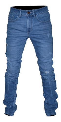 Jeans Pantalon Ferrato Hombre Mezclilla Azul Claro Rasgado