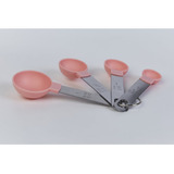 Set X4 Cucharas Medidoras Chicas Plástico Rosa Mango Acero