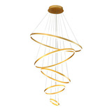 Lustre Pendente Luminária 5 Aros Anéis  Led 3500k 140w Cor Dourado