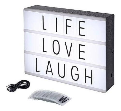 Luminária Light Box A4 + 96 Letras Slides A Pilha E Cabo Usb