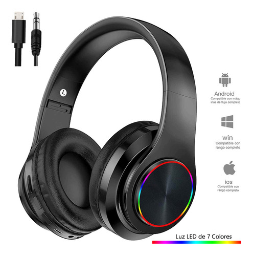 Audífonos Bluetooth Inalámbricos Plegables C/ 7 Colors Led