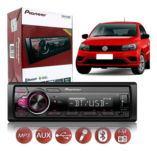 Som Radio Bluetooth Pioneer Vw Gol Novo Entrada Usb Aux Sync