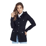 Jaqueta Jeans Feminina Parka Preta Com Capuz Tendência