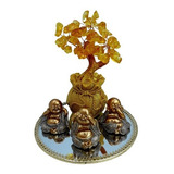 Árvore Do Dinheiro Riqueza E Sorte + Trio Buda  + Bandeja 
