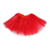 Tutu Pollera Brillos Rojo 30 Cm Bailarina Cotillon