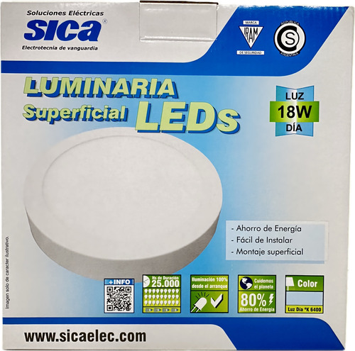 Plafón Panel Led Sica Redondo Aplicar 18w Blanco Frío/cálido