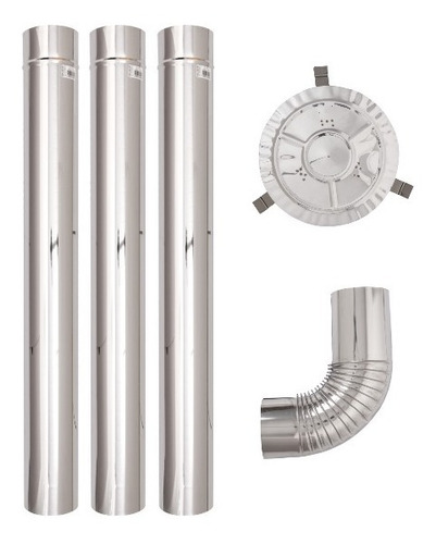 Kit Cano Chaminé Inox 3un 120mm + Curva + Chapéu Fixo