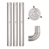 Kit Cano Chaminé Inox 3un 120mm + Curva + Chapéu Fixo