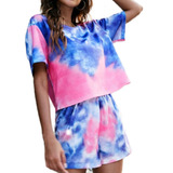 Conjunto De Pijama Tie Dye Short Y Polera Full Color