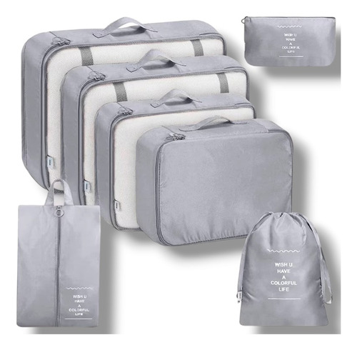 Set Organizador X7 Valija Ropa Compartimentos Viaje Premium Color Gris