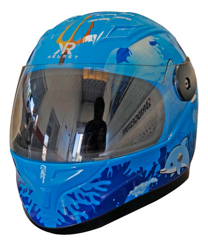 Casco Cerrado Infantil Azul Con Luz Brillante Mundo Marino L