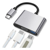 Adaptador Tipo C A Hdmi 4k Convertidor Hub Usb 3.0 3 En 1