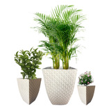 Jogo Vasos Luxo Quadrado Plantas Casa Jardim 3 Tamanhos