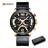 Relógio Masculino Curren 8329 Original De Luxo Pronta Entreg Cor Da Correia Dourado/preto Cor Do Bisel Preto/branco Cor Do Fundo Preto