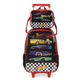 Kit Mochila Rodinha Infantil Lancheira Hot Wheels Carros