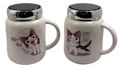 Mug Taza Térmico Con Tapa Espejo De Gato Chi Animado