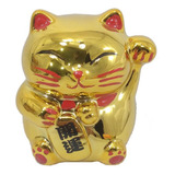 Maneki Neko Gato Da Sorte Porcelana Dourado 9 Cm Altura