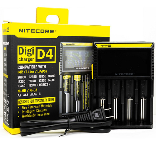Nitecore D4 Cargador 4 Slots Con Pantalla Baterias De Litio
