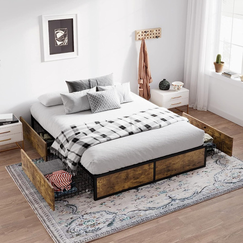 Base Cama Queen Almacenamiento 4  Cajones Extra Grandes