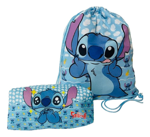 Mochila E Estojo Tecido Personalizado Stitch