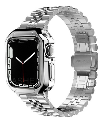 Pulseira De Aço Inoxidável + Capa Para Apple Watch 7 45mm