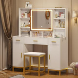 Vanity Desk Con Espejo Abatible Y Luces, Set De Maquillaje C