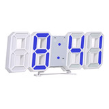 Reloj Digital Led 3d Con Alarma De Pared, Blanco Y Azul
