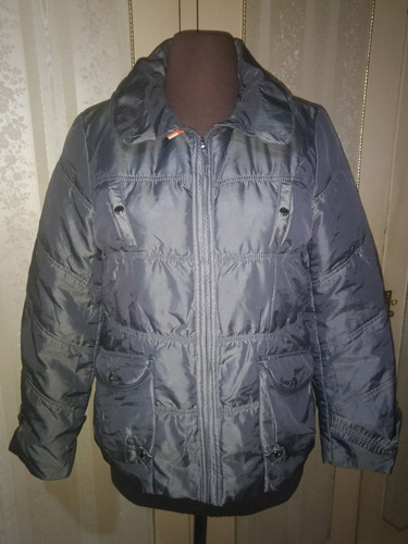 Campera Gris Brillosa Dama Talle L Abrigada Usada