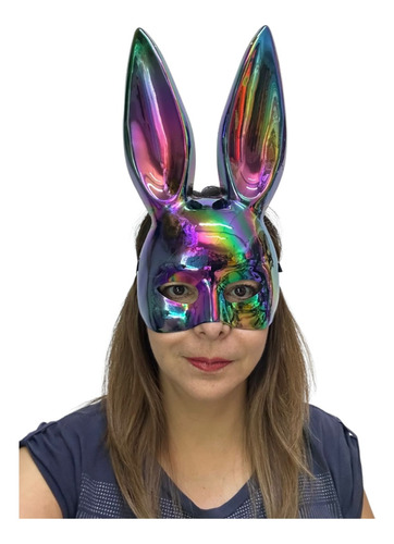 Máscara Antifaz Con Orejas De Conejo Tornasol Para Mujer 