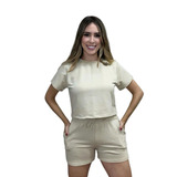 Conjunto Feminino Moletom Short Curto Cós Alto E Cropped