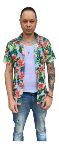 Camisa Hombre Hawaiana Manga Corta Fibrana Urbana Sport 