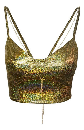 Croptop Mujer Sexy Purpurin Brillantes Bling Fiesta Club