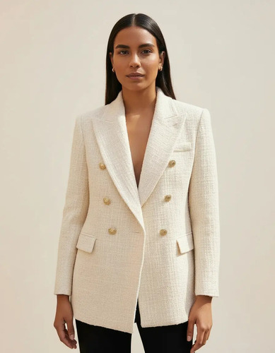 Abrigo Blazer Blanco Formal Elegante Moderno Tweed Saco | Meses sin interés
