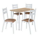 Conjunto De Mesa Ciplafe Luna 4 Cadeiras Tampo Carvalho 1,1m