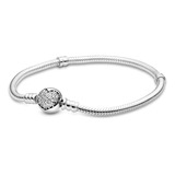 Brazalete Pandora Cadena De Serpiente Con Cierre De Corazón Color Plata Talla 17 Cm