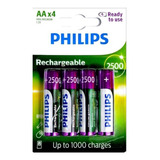 Pilha Recarregável 1.2v Philips Aa 2500 Com 4 Und 