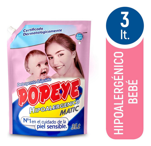 Detergente Popeye Matic Hipoalergénico Líquido Doypack 3 L