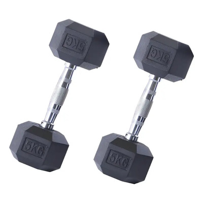 Mancuernas Hexagonales 5kg Recubiertas Caucho Kit 2 High End Fitness | Meses sin interés
