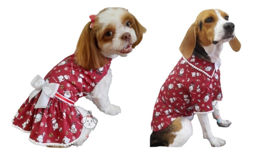 Vestido+camisa Social Pet Papai Noel Roupa Pet Natal 1 A 6