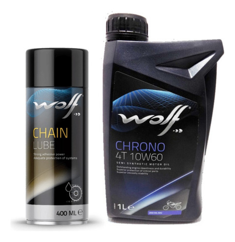 Aceite Moto 4t 10w60 Chrono 1l + Lubricante De Cadena Wolf