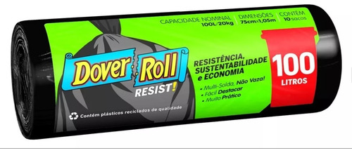 Saco Para Lixo Resist! Rolo Preto 10 Sacos 100l Dover Roll