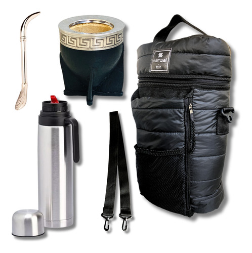 Set Mate Imperial Cuero Bolso Impermeable + Termo + Bombilla