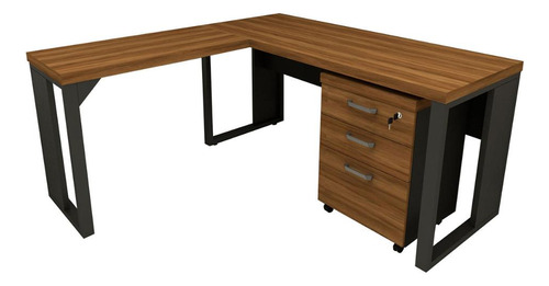 Mesa De Escritório Em L Linha Industrial Com Gaveteiro F5