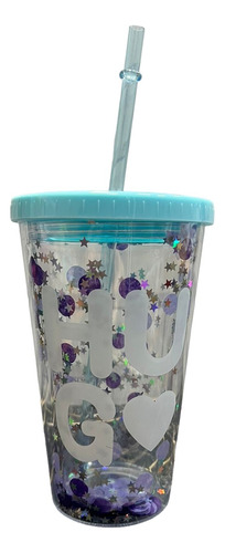 Vaso Con Tapa Sorbete Infantil Con Glitter Decorado Colores
