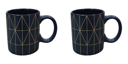 Set X 2 Taza Ceramica Negras Decoradas Con Dorado Mug 350 Ml